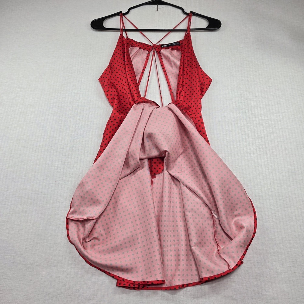 ZARA Red Polka Dot Strappy Back Mini Dress Size XS Retro Pinup Coquette Party - Picture 8 of 10